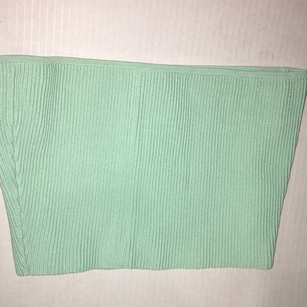 Babaton Strapless Sleeveless Crop Knit Top | Mint Green | Size S